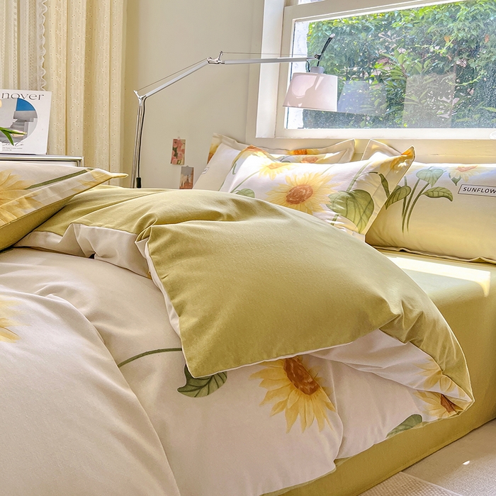 91家纺网 家纺一手货源 找家纺 品乐家纺 2024新款全棉生态棉印花磨毛四件套 花园春景-米