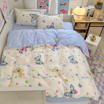 91家纺网 家纺一手货源 找家纺 TT.one 塔塔家居 2025新款卡通风全棉印花四件套-奶萌系列 彩蝶