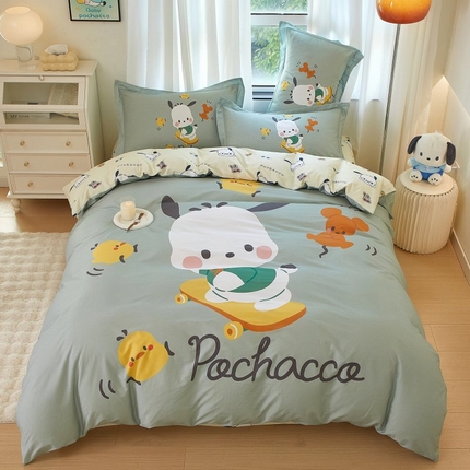 蘭菲家纺 2024新款全棉大版卡通三丽鸥四件套 滑板恰恰