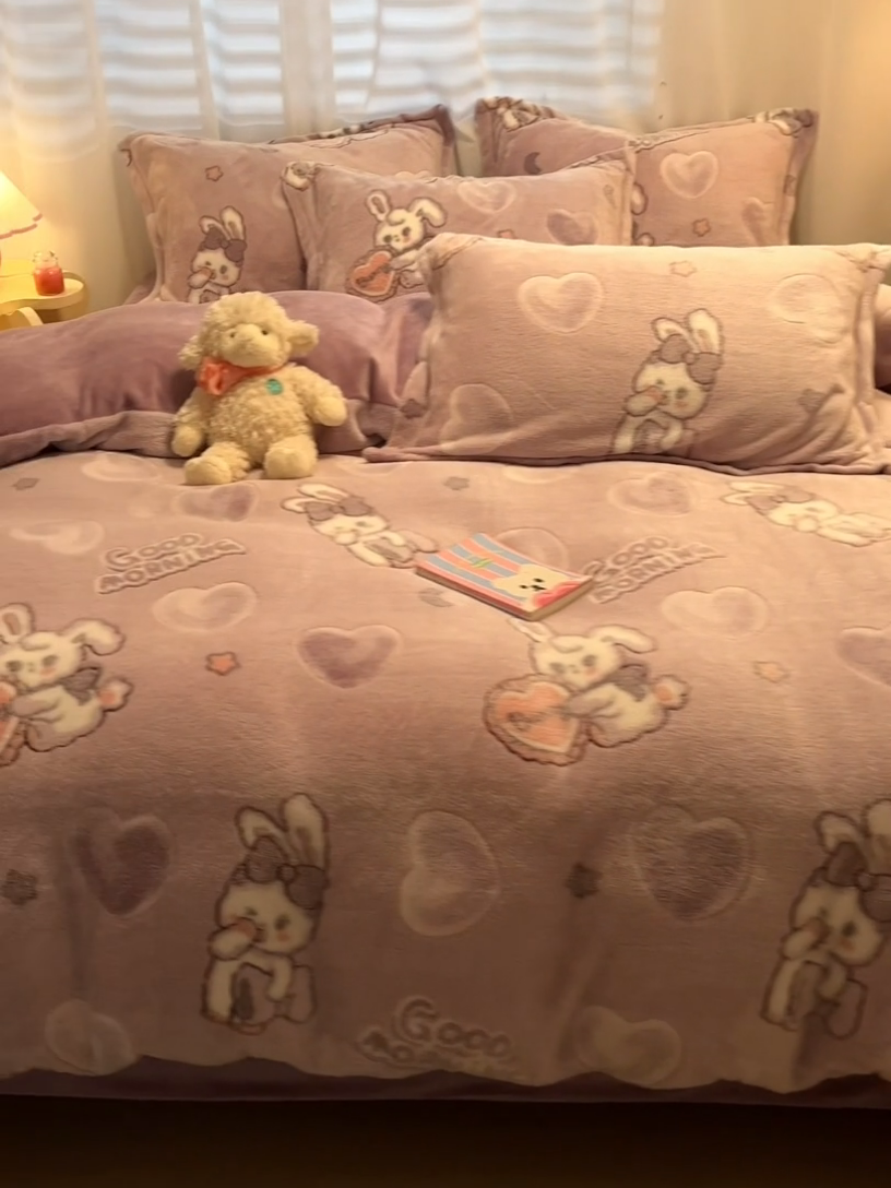 91家纺网 家纺一手货源 找家纺 韩巢家纺 2024新款加厚雪花绒印花四件套-风格一（提供卖家秀） 爱心免(紫)