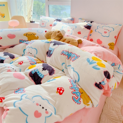 91家纺网 家纺一手货源 找家纺 （总）灰鲸 2025新款牛奶绒小清新印花四件套