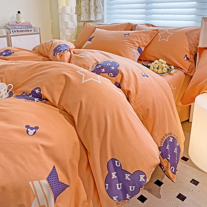 91家纺网 家纺一手货源 找家纺 品乐家纺 2024新款全棉生态棉印花磨毛四件套 潮流前线-桔