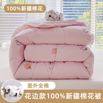 芯恋家居 2025新款里外纯棉韩版花边棉花被芯（新疆棉）冬被春秋被棉花被被子  棉花朵朵