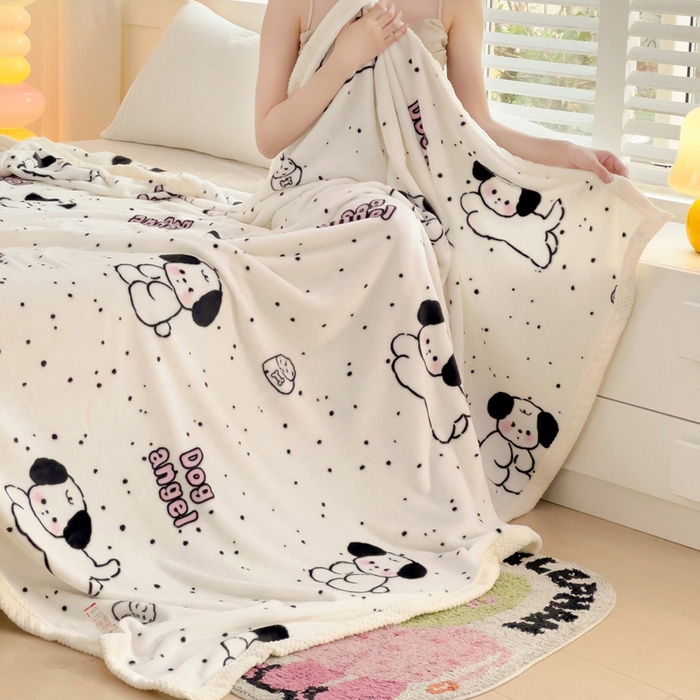 91家纺网 家纺一手货源 找家纺 千荨 2024新款亲肤舒适双面贝贝绒包边牛奶绒毛毯 贝贝绒-可爱修狗