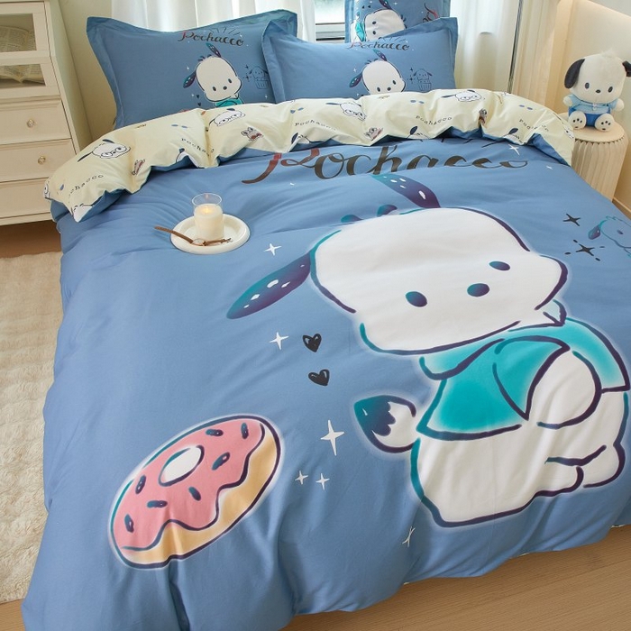 91家纺网 家纺一手货源 找家纺 蘭菲家纺 2024新款全棉大版卡通三丽鸥四件套 恰恰-灰