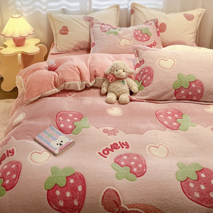 91家纺网 家纺一手货源 找家纺 韩巢家纺 2024新款加厚雪花绒印花四件套-风格一（提供卖家秀） 蝶雅