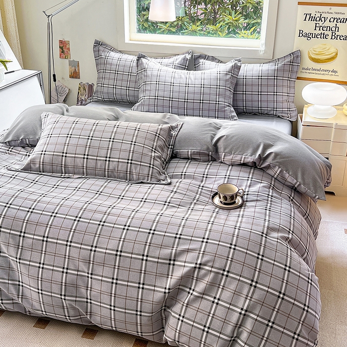 91家纺网 家纺一手货源 找家纺 品乐家纺 2024新款全棉生态棉印花磨毛四件套 宝莉格-灰