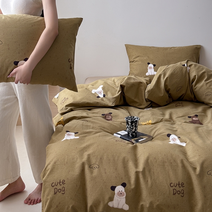 91家纺网 家纺一手货源 找家纺 窝米 2024新款全棉磨毛简约卡通系列四件套 快乐玩伴