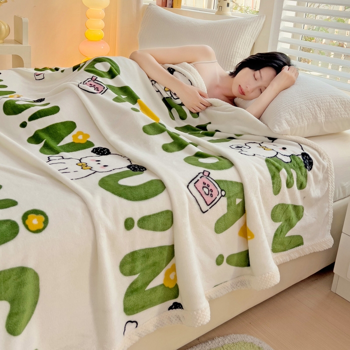 91家纺网 家纺一手货源 找家纺 千荨 2024新款亲肤舒适双面贝贝绒包边牛奶绒毛毯 贝贝绒-屁屁狗