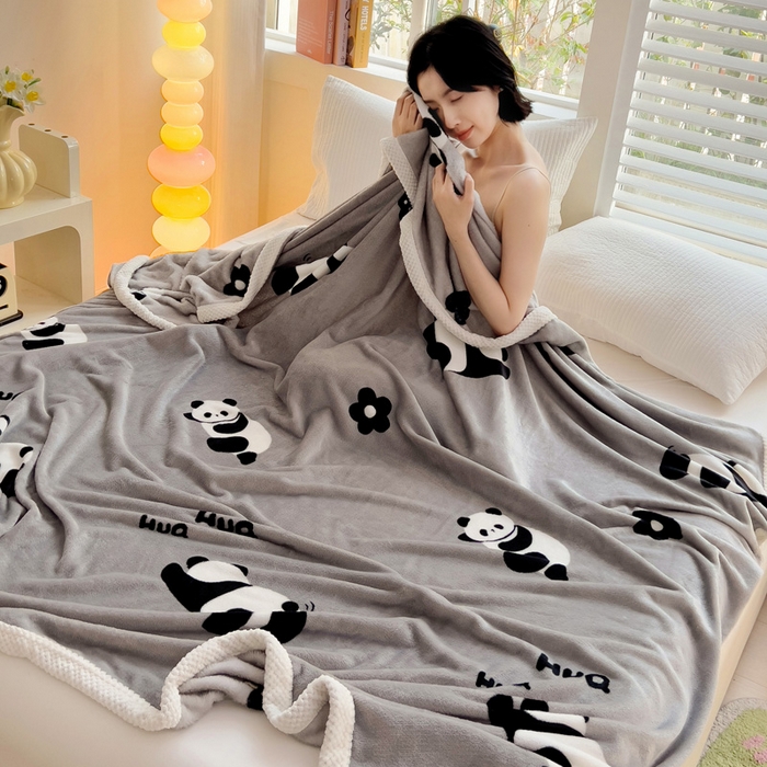 91家纺网 家纺一手货源 找家纺 千荨 2024新款亲肤舒适双面贝贝绒包边牛奶绒毛毯 贝贝绒-花花果赖