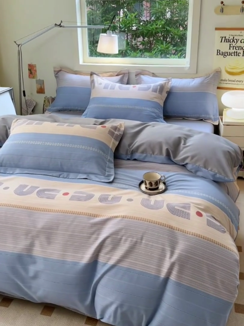 91家纺网 家纺一手货源 找家纺 品乐家纺 2024新款全棉生态棉印花磨毛四件套 欧比亚-蓝