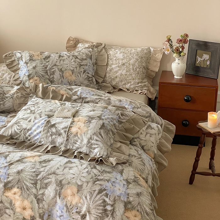 91家纺网 家纺一手货源 找家纺 窝米 2024新款全棉磨毛花边工艺款四件套 秋雅