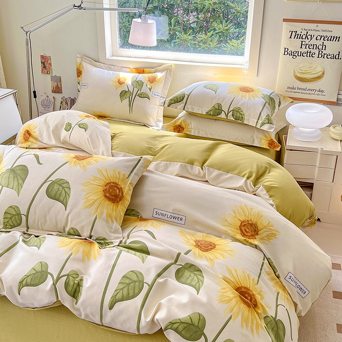 91家纺网 家纺一手货源 找家纺 品乐家纺 2024新款全棉生态棉印花磨毛四件套 花园春景-米