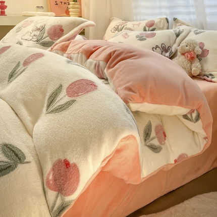 韩巢家纺 2024新款加厚雪花绒印花四件套-风格一（提供卖家秀） 郁金香