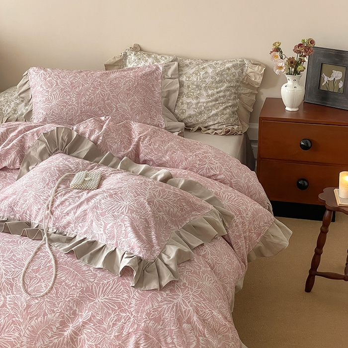 91家纺网 家纺一手货源 找家纺 （总）窝米 2024新款全棉磨毛花边工艺款四件套