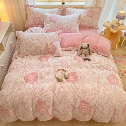 名兮家居 2024新款立体高克重加厚浮雕绒牛奶绒单被套 朵美-粉