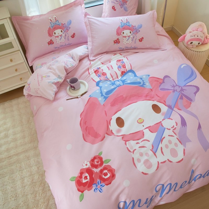 91家纺网 家纺一手货源 找家纺 蘭菲家纺 2024新款全棉大版卡通三丽鸥四件套 呆萌