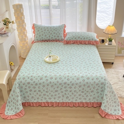 91家纺网 家纺一手货源 找家纺 （总）梦精灵家纺 2025新款牛奶绒花边绗缝工艺印花单床盖