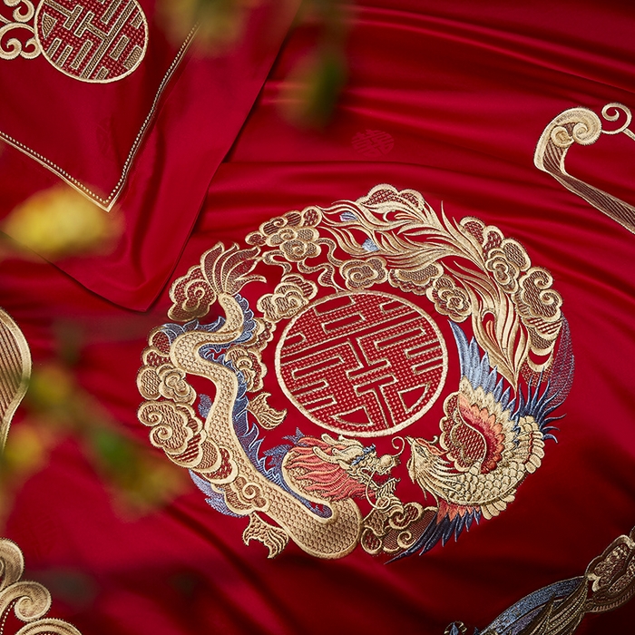 91家纺网 家纺一手货源 找家纺 高大尚 2025新品长绒棉提花唯美复古中式刺绣轻奢系列婚庆款多件套 锦绣未央