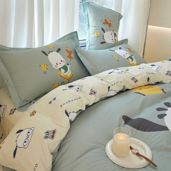 91家纺网 家纺一手货源 找家纺 蘭菲家纺 2024新款全棉大版卡通三丽鸥四件套 滑板恰恰