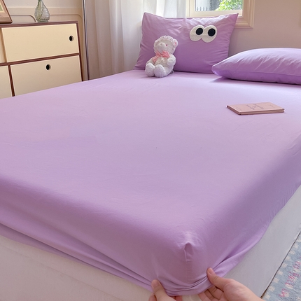 桃子 2024新款ins纯棉色织水洗毛巾绣大眼仔单床笠 色织水洗棉-大眼仔紫