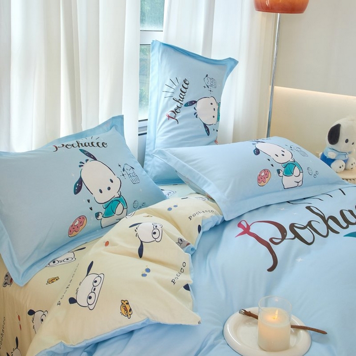 91家纺网 家纺一手货源 找家纺 蘭菲家纺 2024新款全棉大版卡通三丽鸥四件套 恰恰-蓝