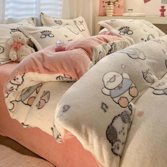 91家纺网 家纺一手货源 找家纺 韩巢家纺 2024新款加厚雪花绒印花单件被套-风格一（提供卖家秀 ） 小伙伴