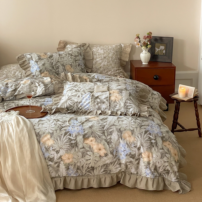 91家纺网 家纺一手货源 找家纺 窝米 2024新款全棉磨毛花边工艺款四件套 秋雅