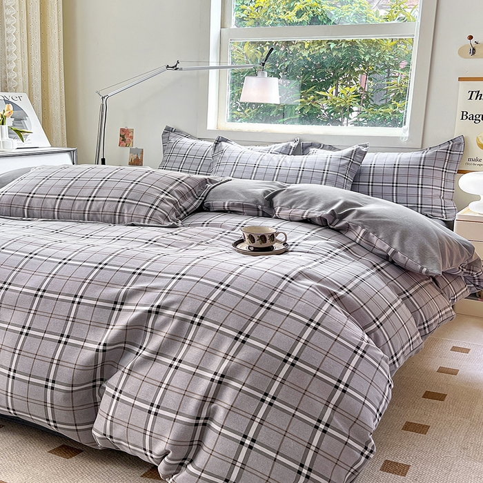 91家纺网 家纺一手货源 找家纺 品乐家纺 2024新款全棉生态棉印花磨毛四件套 宝莉格-灰