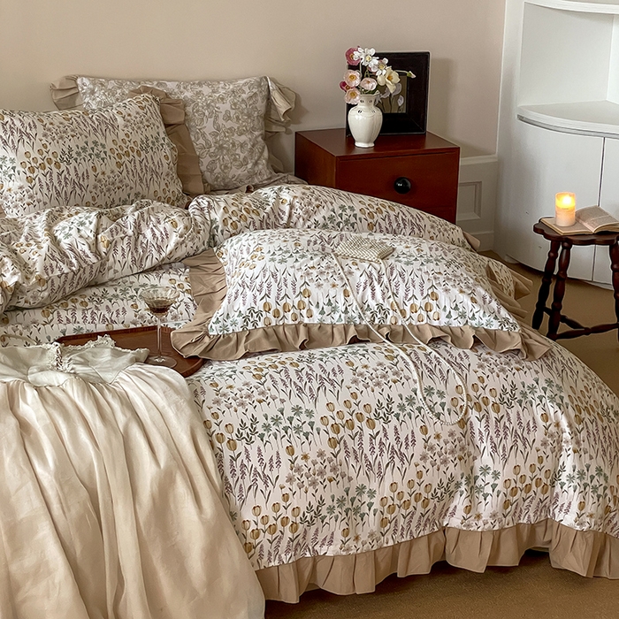 91家纺网 家纺一手货源 找家纺 窝米 2024新款全棉磨毛花边工艺款四件套 雷曼娜