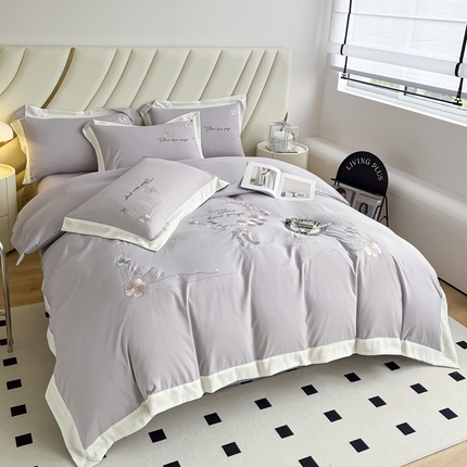 梧桐家居 2024新款水洗棉系列四件套-锦绣花 锦绣花-浅灰
