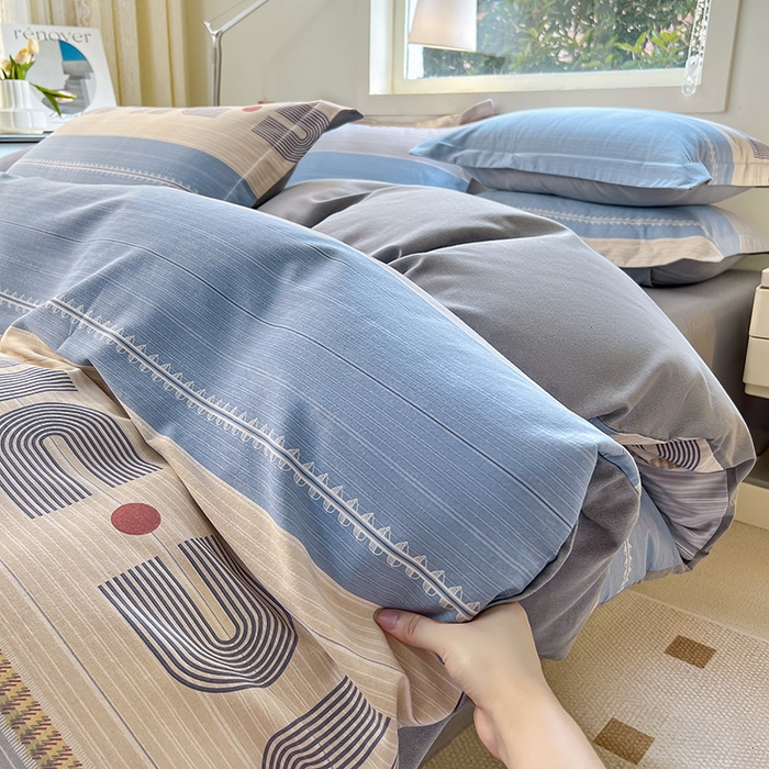 91家纺网 家纺一手货源 找家纺 品乐家纺 2024新款全棉生态棉印花磨毛四件套 欧比亚-蓝