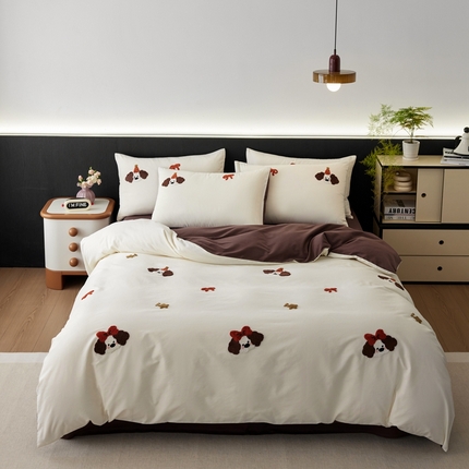 91家纺网 家纺一手货源 找家纺 （总）简纯主义 2025新款100S全棉磨毛毛巾绣甜甜系列四件套