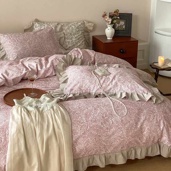 91家纺网 家纺一手货源 找家纺 窝米 2024新款全棉磨毛花边工艺款四件套 费洛蒙粉