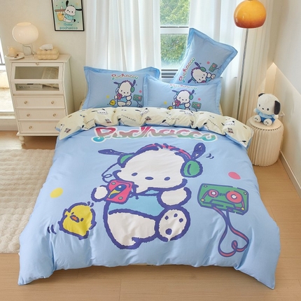 91家纺网 家纺一手货源 找家纺 蘭菲家纺 2024新款全棉大版卡通三丽鸥四件套 恰恰舞步