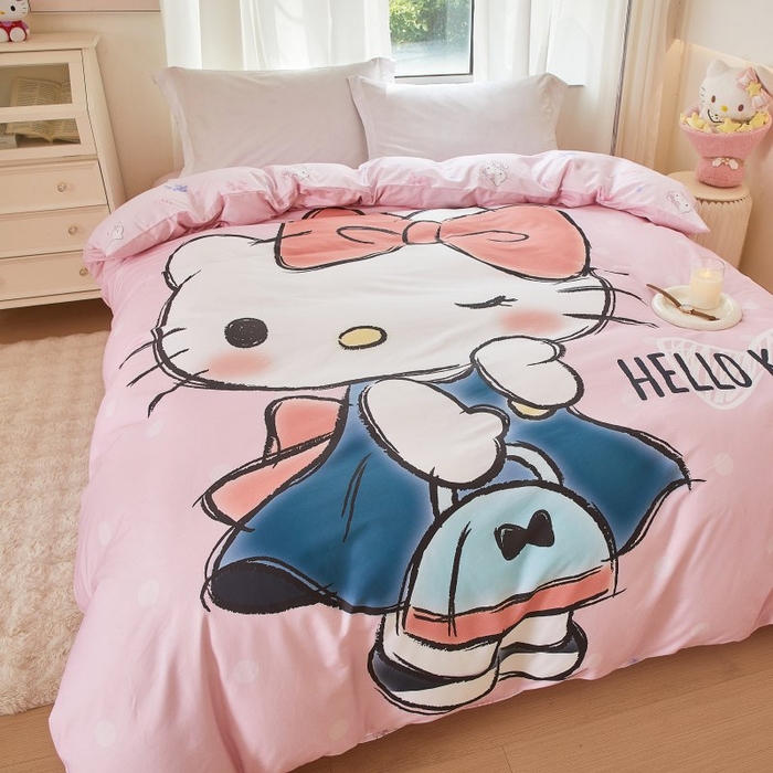 91家纺网 家纺一手货源 找家纺 蘭菲家纺 2024新款全棉大版卡通三丽鸥单品被套 摩卡-粉