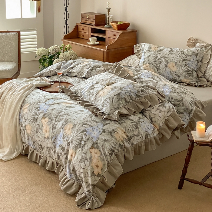 91家纺网 家纺一手货源 找家纺 窝米 2024新款全棉磨毛花边工艺款四件套 秋雅