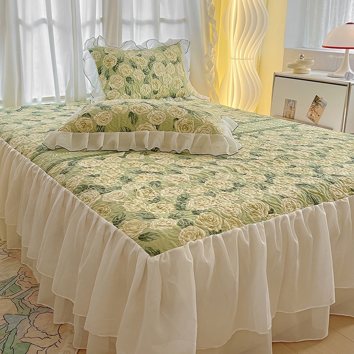 91家纺网 家纺一手货源 找家纺 易辰美 2025新款亲肤舒适印花夹棉公主风床裙 椿茶