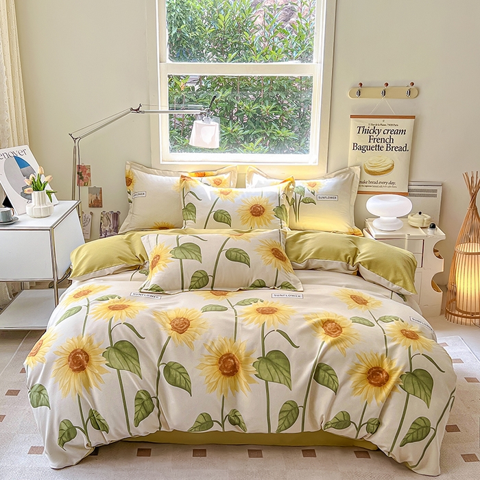 91家纺网 家纺一手货源 找家纺 品乐家纺 2024新款全棉生态棉印花磨毛四件套 花园春景-米