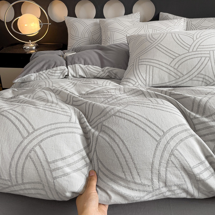 91家纺网 家纺一手货源 找家纺 小懒猪 2024秋冬新款全棉纯棉加厚华夫格提花双层纱四件套-梦幻系列 优雅灰