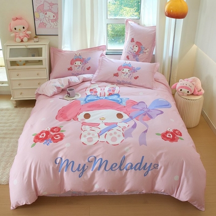 91家纺网 家纺一手货源 找家纺 蘭菲家纺 2024新款全棉大版卡通三丽鸥四件套 呆萌