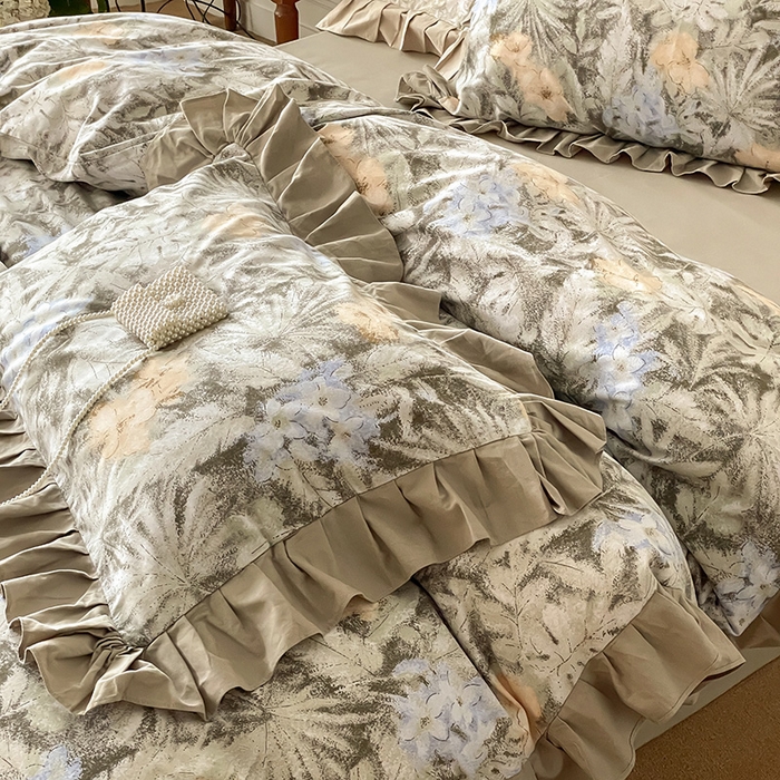 91家纺网 家纺一手货源 找家纺 窝米 2024新款全棉磨毛花边工艺款四件套 秋雅