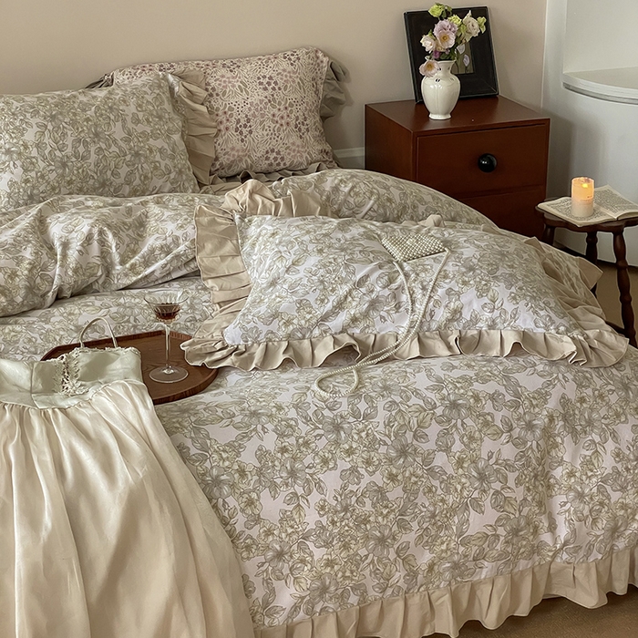 91家纺网 家纺一手货源 找家纺 窝米 2024新款全棉磨毛花边工艺款四件套 轻轻丝语驼