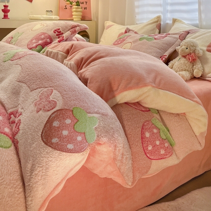 韩巢家纺 2024新款加厚雪花绒印花四件套-风格一（提供卖家秀） 蝶雅