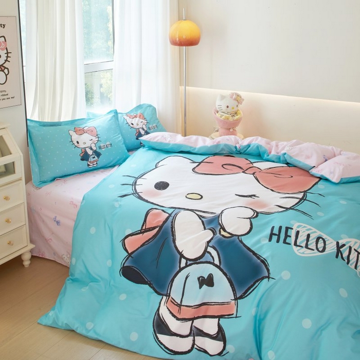 91家纺网 家纺一手货源 找家纺 蘭菲家纺 2024新款全棉大版卡通三丽鸥四件套 摩卡-蓝