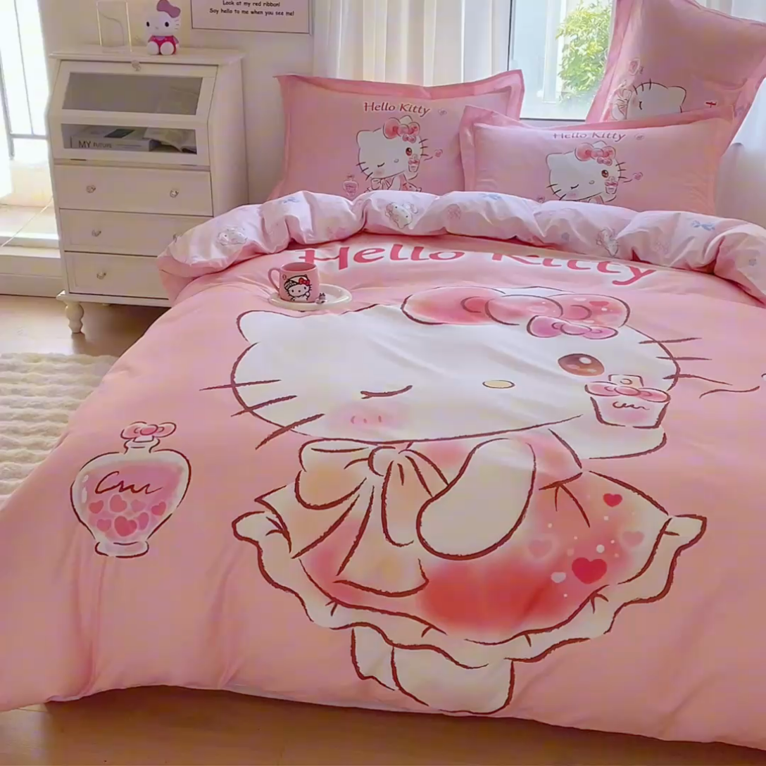 91家纺网 家纺一手货源 找家纺 蘭菲家纺 2024新款全棉大版卡通三丽鸥四件套 甜睿