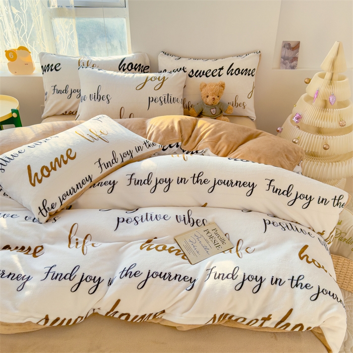 91家纺网 家纺一手货源 找家纺 灰鲸 2025新款牛奶绒小清新印花四件套 美好生活