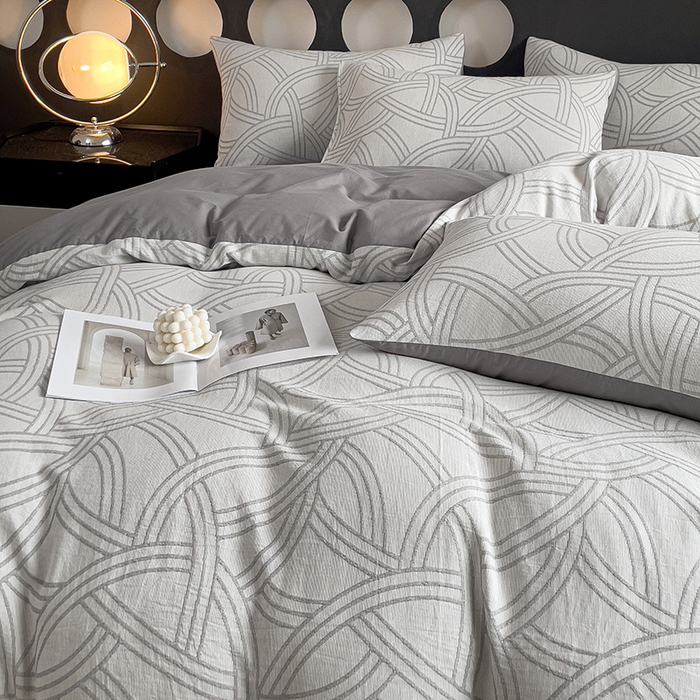 91家纺网 家纺一手货源 找家纺 小懒猪 2024秋冬新款全棉纯棉加厚华夫格提花双层纱四件套-梦幻系列 优雅灰