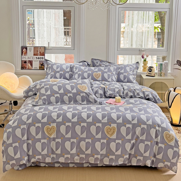 91家纺网 家纺一手货源 找家纺 品乐家纺 2024新款全棉生态棉印花磨毛四件套 妙恋-灰