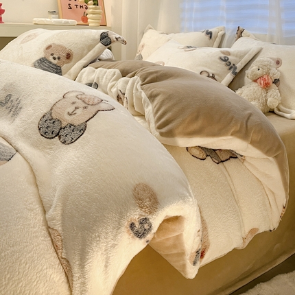 韩巢家纺 2024新款加厚雪花绒印花四件套-风格一（提供卖家秀） 英伦熊